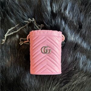 GUCCI Calfskin Matelasse Mini GG Marmont 2.0 Bucket Bag Wild Rose